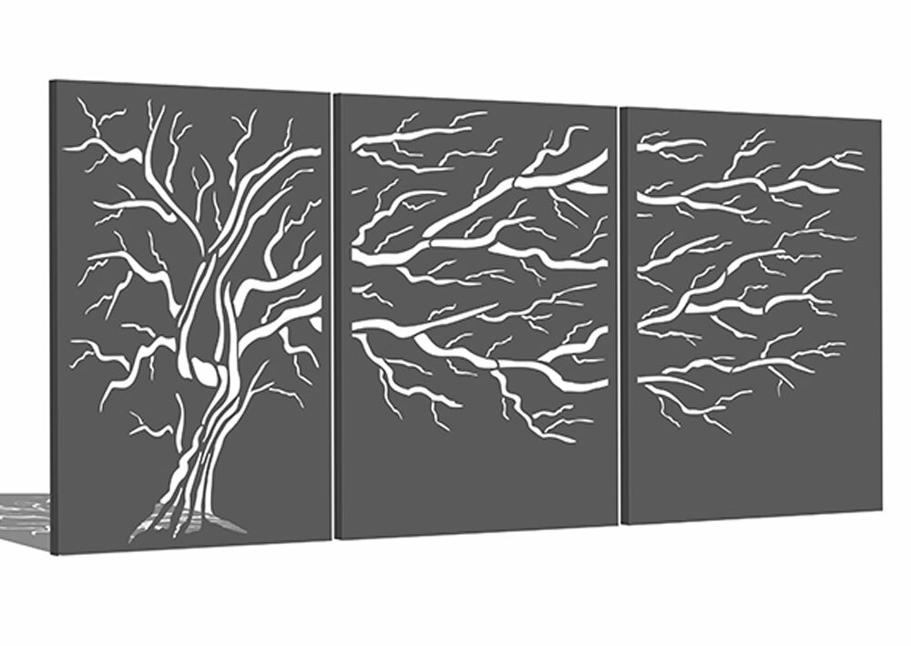 Zeichnung Sichtschutzwand Triologie Baum über 3 Wände