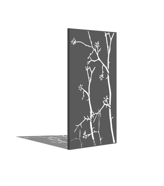 PARAS Sichtschutzwand, Motiv Äste, 900 x 1800 x 2 mm, 30 mm gekantet, Alu, RAL * pulverbeschichtet