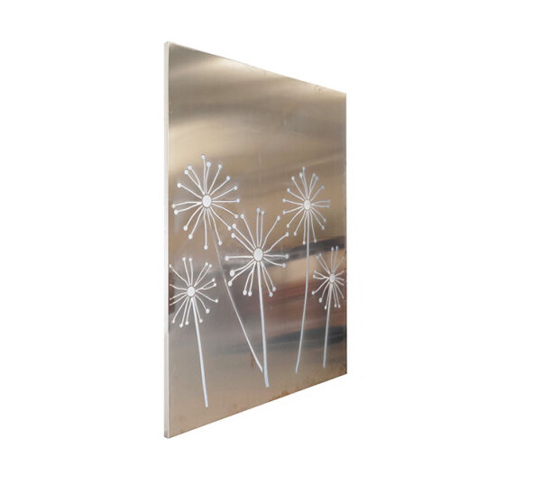 PARAS Sichtschutzwand, 1400 x 1800 x 2 mm, 30 mm gekantet, Alu, unbeschichtet, mit Motiv Pusteblume