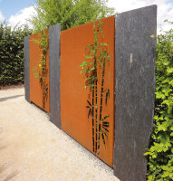 PARAS Sichtschutzwand, Motiv Bambus, 1400 x 1800 x 2 mm, 30 mm gekantet, Cortenstahl