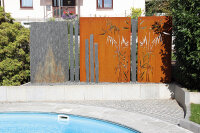 PARAS Sichtschutzwand, Motiv Schilf, 900 x 1800 x 2 mm, 30 mm gekantet, Cortenstahl