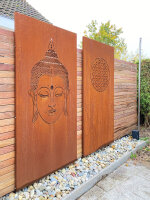 PARAS Sichtschutzwand, Motiv Buddha, 900 x 1800 x 2 mm, 30 mm gekantet, Cortenstahl