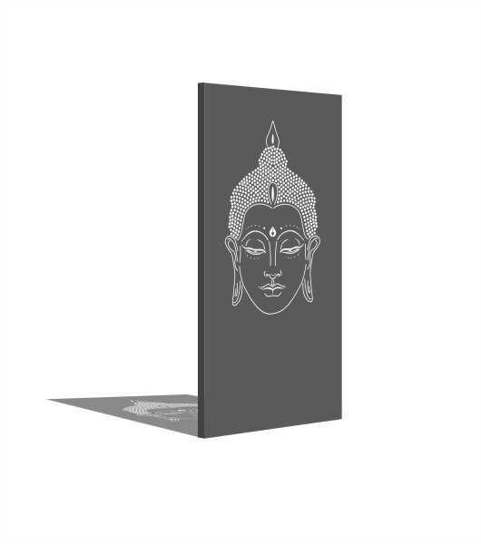 PARAS Sichtschutzwand, Motiv Buddha, 900 x 1800 x 2 mm, 30 mm gekantet, Alu, RAL * pulverbeschichtet