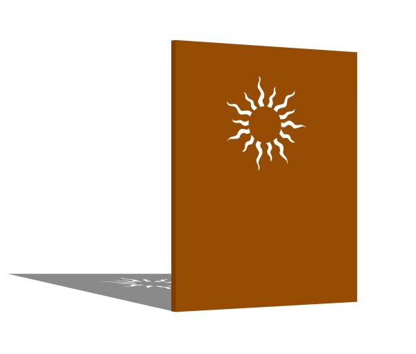 PARAS Sichtschutzwand, Motiv Sonnenstrahlen, 1400 x 1800 x 2 mm, 30 mm gekantet, Cortenstahl
