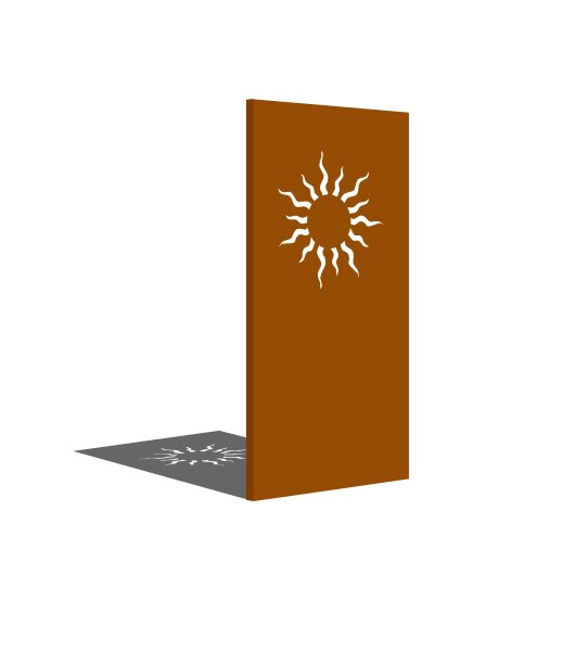 PARAS Sichtschutzwand, Motiv Sonnenstrahlen, 900 x 1800 x 2 mm, 30 mm gekantet, Cortenstahl