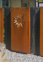 PARAS Sichtschutzwand, Motiv Sonnenstrahlen, 900 x 1800 x 2 mm, 30 mm gekantet, Cortenstahl