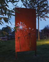 PARAS Sichtschutzwand, Motiv Pusteblume, 900 x 1800 x 2 mm, 30 mm gekantet, Cortenstahl