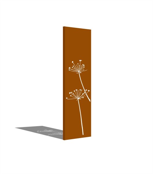 PARAS Sichtschutzwand, Motiv Daucus carota, 450 x 1800 x 2 mm, 28 mm gekantet, Cortenstahl