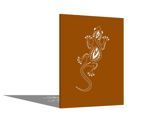 PARAS Sichtschutzwand, Motiv Gecko, 1400 x 1800 x 2 mm, 30 mm gekantet, Cortenstahl