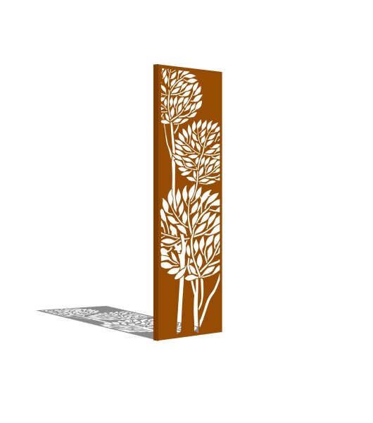 PARAS Sichtschutzwand, Motiv Bäume, 450 x 1800 x 2 mm, 28 mm gekantet, Cortenstahl