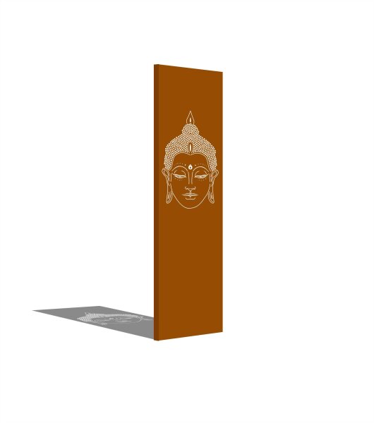 PARAS Sichtschutzwand, Motiv Buddha, 450 x 1800 x 2 mm, 28 mm gekantet, Cortenstahl