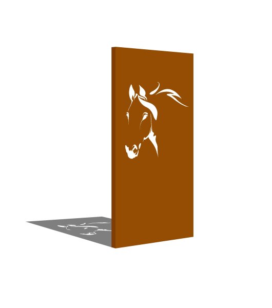 PARAS Sichtschutzwand, Motiv Pferdekopf, 900 x 1800 x 2 mm, 30 mm gekantet, Cortenstahl