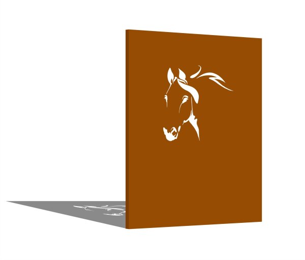 PARAS Sichtschutzwand, Motiv Pferdekopf, 1400 x 1800 x 2 mm, 30 mm gekantet, Cortenstahl