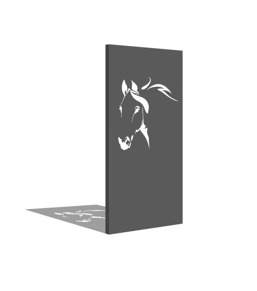 PARAS Sichtschutzwand, Motiv Pferdekopf, 900 x 1800 x 2 mm, 30 mm gekantet, Alu, RAL * pulverbeschichtet