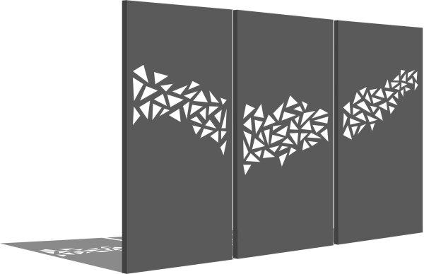PARAS Sichtschutzwand 3er-Set, Motiv Dreiecke, je 900 x 1800 x 2 mm, 30 mm gekantet, Alu, RAL * pulverbeschichtet