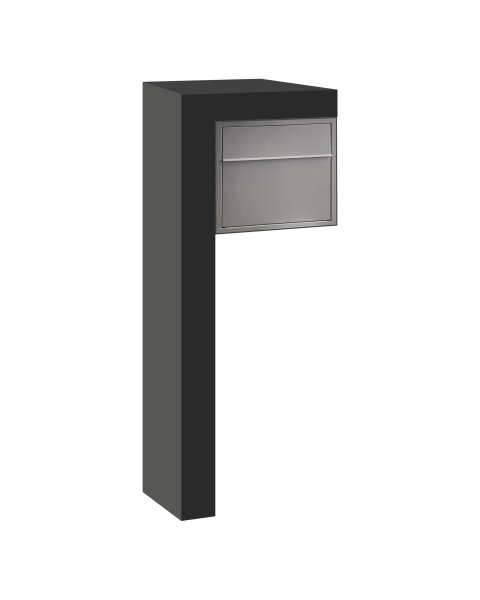 CARTAS Typ L, Briefkastenelement L-Form, Edelstahl RAL 7016  farbbeschichtet, 520 x 400 x 1600 mm, mit Briefkasten B40 Edelstahl gebürstet, inkl. Bodenplatte 500 x 220 x 8 mm, zum Aufschrauben