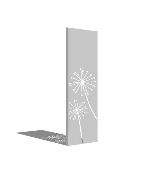PARAS Sichtschutzwand, Motiv Pusteblume, 450 x 1800 x 2 mm, 30 mm gekantet, Edelstahl einseitig geschliffen