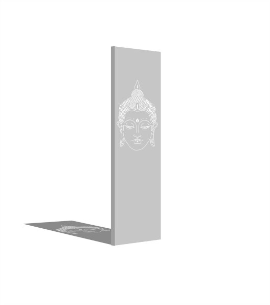 PARAS Sichtschutzwand, Motiv Buddha, 450 x 1800 x 2 mm, 30 mm gekantet, Edelstahl einseitig geschliffen