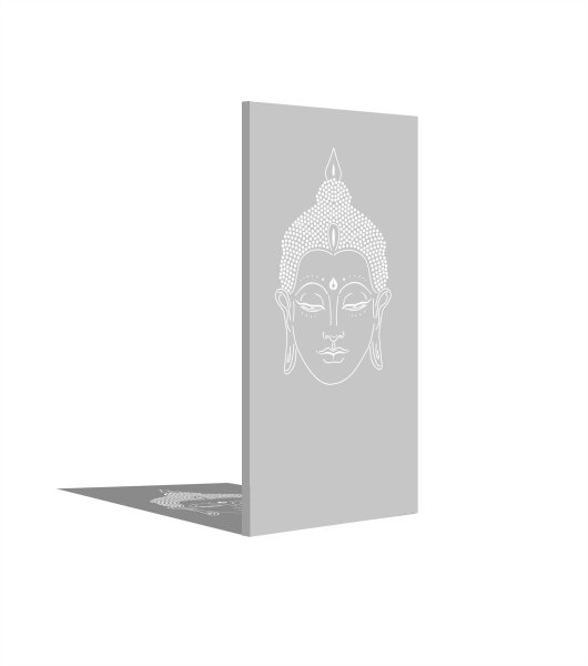PARAS Sichtschutzwand, Motiv Buddha, 900 x 1800 x 2 mm, 30 mm gekantet, Edelstahl einseitig geschliffen