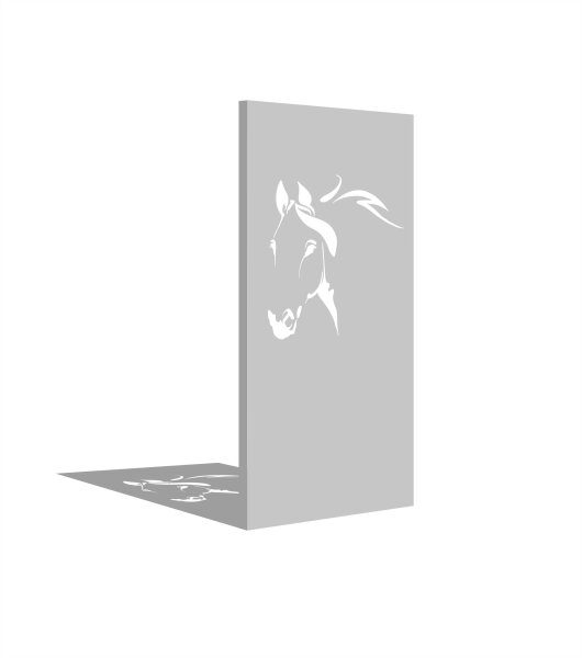PARAS Sichtschutzwand, Motiv Pferdekopf, 900 x 1800 x 2 mm, 30 mm gekantet, Edelstahl einseitig geschliffen