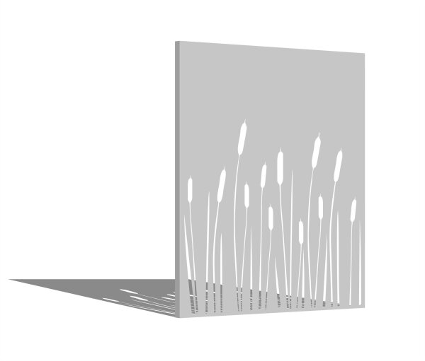 PARAS Sichtschutzwand, Motiv Rohrkolbenschilf, 1400 x 1800 x 2 mm, 30 mm gekantet, Edelstahl einseitig geschliffen