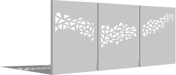 PARAS Sichtschutzwand 3er-Set, Motiv Dreiecke, 1400 x 1800 x 2 mm, 30 mm gekantet, Edelstahl einseitig geschliffen