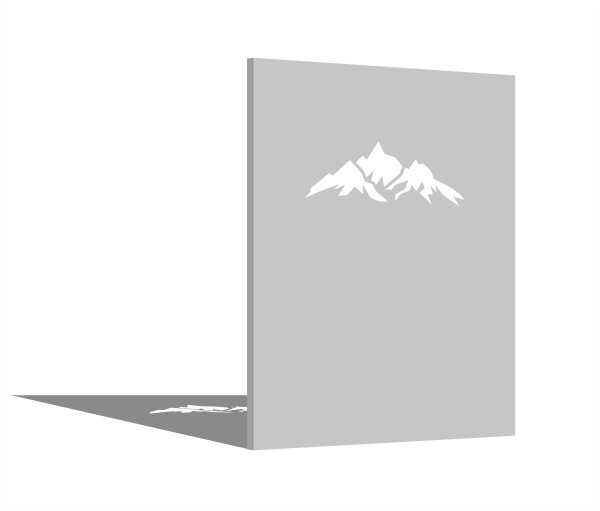 PARAS Sichtschutzwand, Motiv Berge, 1400 x 1800 x 2 mm, 30 mm gekantet, Edelstahl einseitig geschliffen