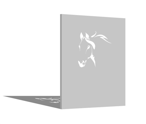 PARAS Sichtschutzwand, Motiv Pferdekopf, 1400 x 1800 x 2 mm, 30 mm gekantet, Edelstahl einseitig geschliffen