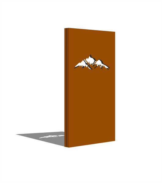 PARAS DUO Sichtschutzwand, Motiv Berge, 900 x 1800 x 60 x 2 mm, doppelseitig je 30 mm gekantet, mit Verbindungswinkel, Cortenstahl