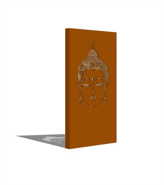 PARAS DUO Sichtschutzwand, Motiv Buddha, 900 x 1800 x 60 x 2 mm, doppelseitig je 30 mm gekantet, mit Verbindungswinkel, Cortenstahl