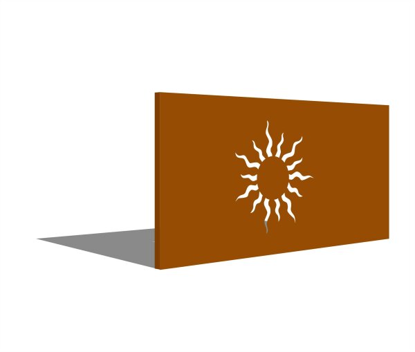 PARAS Sichtschutzwand, Motiv Sonnenstrahlen, 1800 x 900 x 2 mm, quer, 30 mm gekantet, Cortenstahl