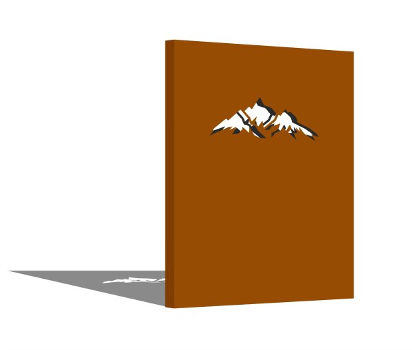 PARAS DUO Sichtschutzwand, Motiv Berge, 1400 x 1800 x 60 x 2 mm, doppelseitig je 30 mm gekantet, mit Verbindungswinkel, Cortenstahl