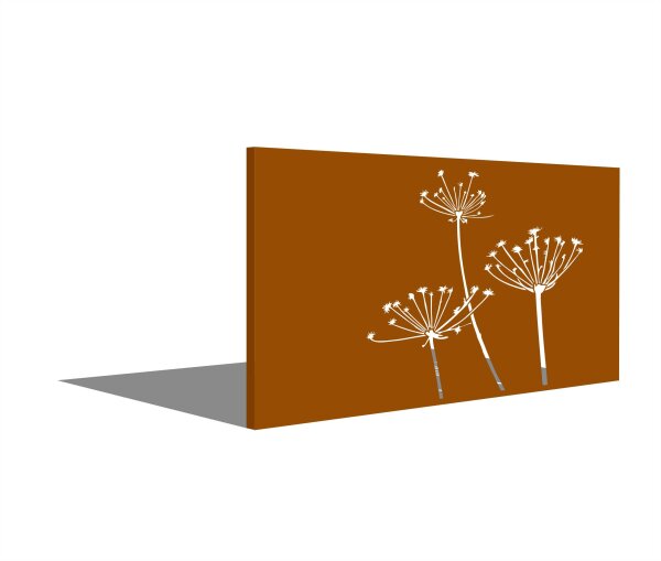 PARAS Sichtschutzwand, Motiv Daucus carota, 1800 x 900 x 2 mm, quer, 30 mm gekantet, Cortenstahl