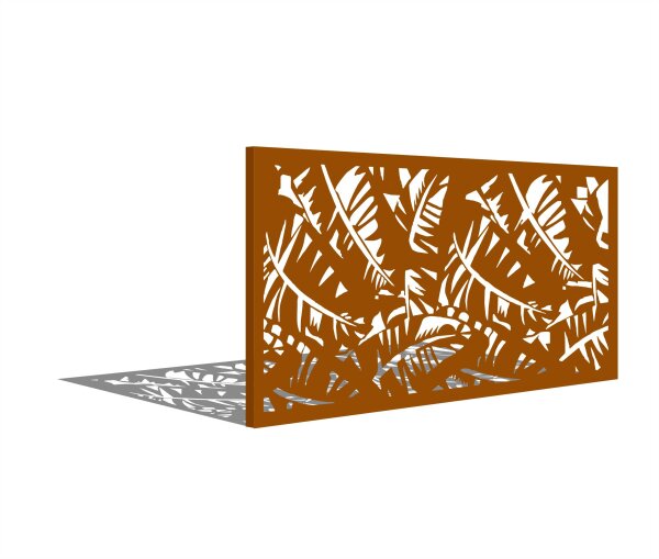 PARAS Sichtschutzwand, Motiv Farn, 1800 x 900 x 2 mm, quer, 30 mm gekantet, Cortenstahl
