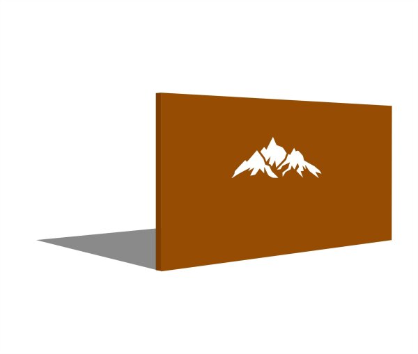 PARAS Sichtschutzwand, Motiv Berge, 1800 x 900 x 2 mm, quer, 30 mm gekantet, Cortenstahl