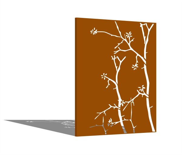 PARAS Sichtschutzwand, Motiv Äste, 1400 x 1800 x 2 mm, 30 mm gekantet, Cortenstahl