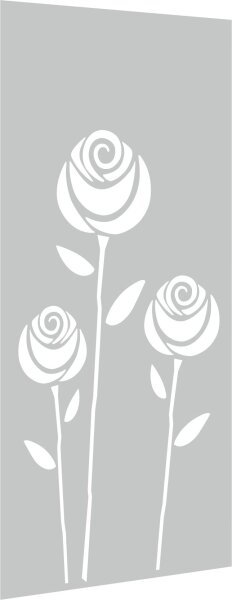 PARAS Glas-Sichtschutz 900 x 1800 mm, 8 mm ESG Einscheiben-Sicherheitsglas, umlaufende polierte Kanten, mit Motiv Rosen, einseitig satiniert