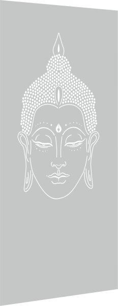 PARAS Glas-Sichtschutz 900 x 1800 mm, 8 mm ESG Einscheiben-Sicherheitsglas, umlaufende polierte Kanten, mit Motiv Buddha, einseitig satiniert