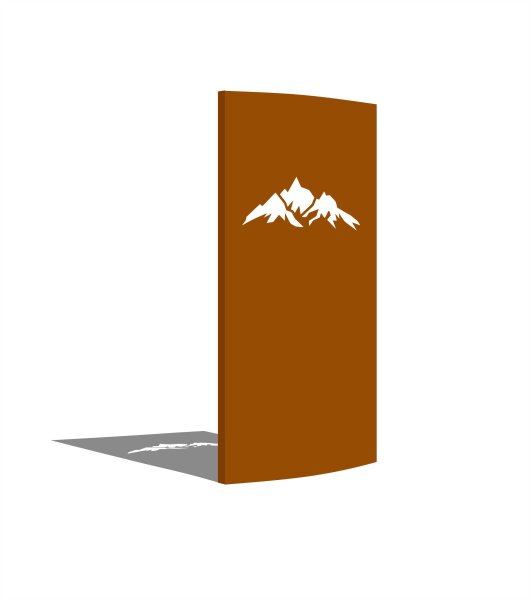 PARAS RONDO Sichtschutzwand, 900 x 1800 mm, gerundet R=2000 mm, Höhe 1800 mm, Kantung umlaufend 52 mm, Cortenstahl, mit Motiv Berge