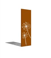 PARAS Sichtschutzwand, Motiv Pusteblume, 450 x 1800 x 2 mm, 28 mm gekantet, Cortenstahl