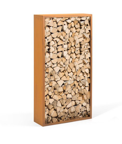 LIGUNA Kaminholzlager mit Rückwand, 980 x 1980 x 380 mm, (bxhxt), 3 mm Corten, umlaufend 40 mm gekantet, ca.0,8 Raummeter