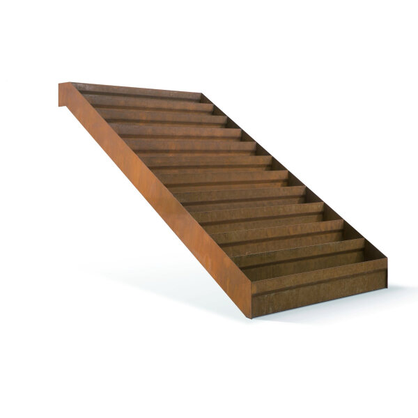 PALCO Typ WO, Wangentreppe für bauseitige Füllung, individuelle Abmessungen, Steigung 150 mm, Auftritt 290 mm, 12 Stufen, Cortenstahl