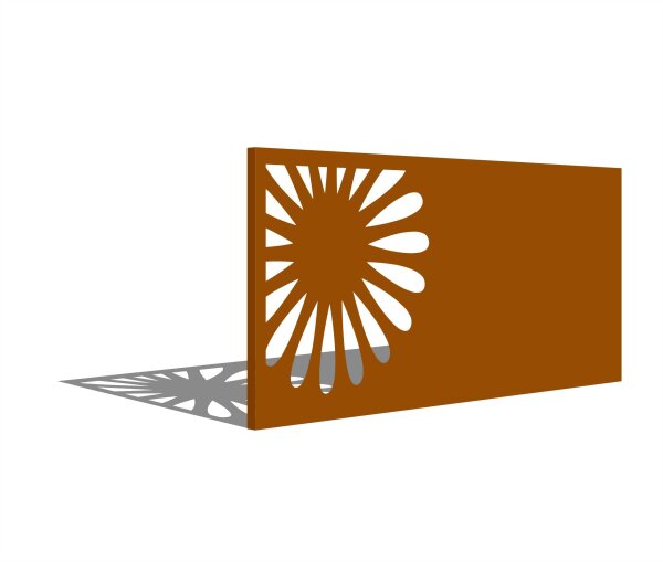 PARAS Sichtschutzwand, Motiv Sonne, 1800 x 900 x 2 mm, quer, 30 mm gekantet, Cortenstahl