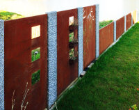 PARAS Sichtschutzwand, Motiv Drei Quadrate, 900 x 1800 x 2 mm, 30 mm gekantet, Cortenstahl, mit