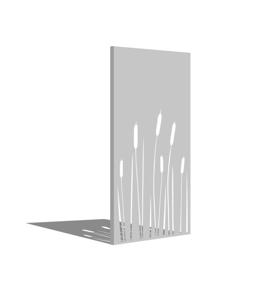PARAS Sichtschutzwand, Motiv Rohrkolbenschilf, 900 x 1800 x 2 mm, 30 mm gekantet, Edelstahl einseitig geschliffen