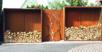 LIGUNA Kaminholzlager mit Rückwand, 1980 x 1980 x 380 mm, (bxhxt), 3 mm Cortenstahl, umlaufend 40 mm gekantet, ca.1,5 Raummeter