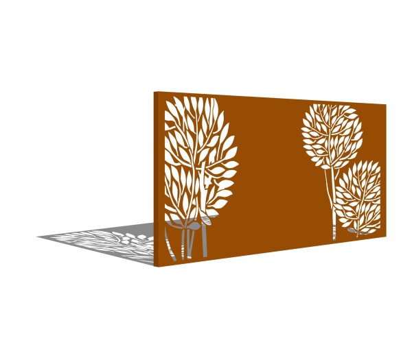 PARAS Sichtschutzwand, Motiv Bäume, 1800 x 900 x 2 mm, quer, 30 mm gekantet, Cortenstahl